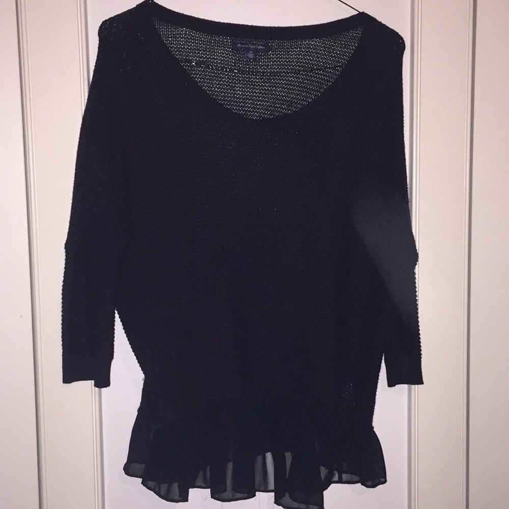 American eagle black woven sweater w/ sheer bottom